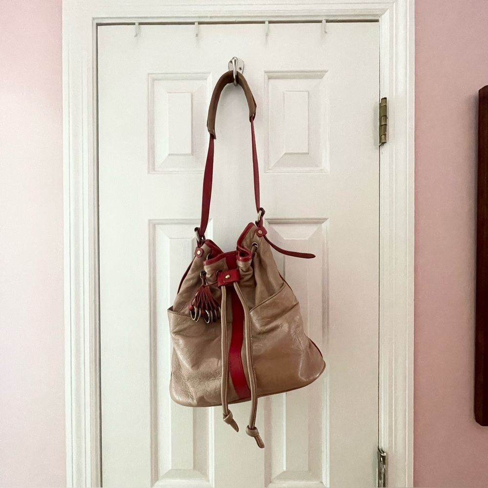 Anthro Pilcro and the Letterpress Leather shoulder bucket bag